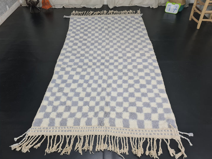 Moroccan Handmade Rug, Beni Ourain Rug, Sheep Wool Rug, Gray and White Rug, Checkered Rug, Berber Rug, Tapis berbere, Teppish Marokko.