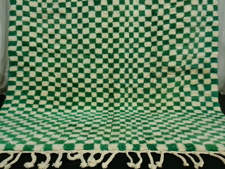 Checkered Mrirt Carpet  Plush RugBerber Rug  High Quality Wool Rug  Handmade Rug  Wool Rug  White and Green Rug  Morocco Berber Rug