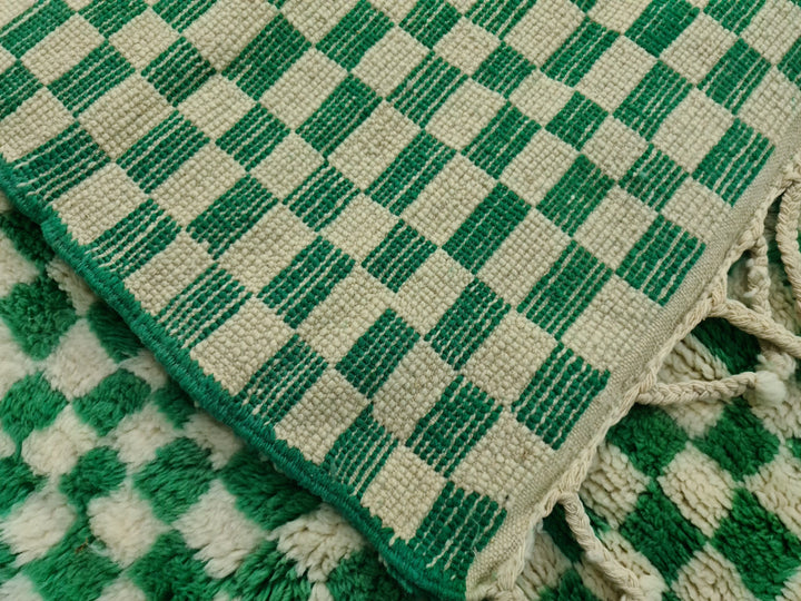 Checkered Mrirt Carpet  Plush RugBerber Rug  High Quality Wool Rug  Handmade Rug  Wool Rug  White and Green Rug  Morocco Berber Rug