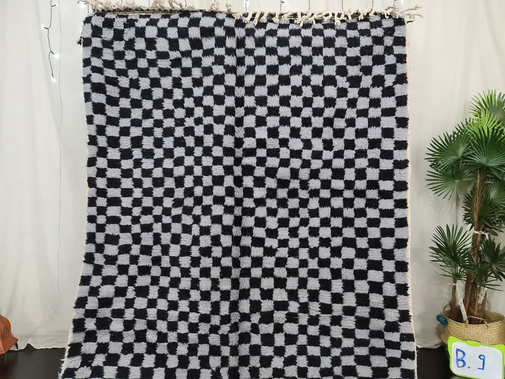 Moroccan Beni Ourain Rug  Scandinavian Area Rug  Gray and Black Rug  Wool Area Rug  Handmade Checkered Rug  Dining Room Decor