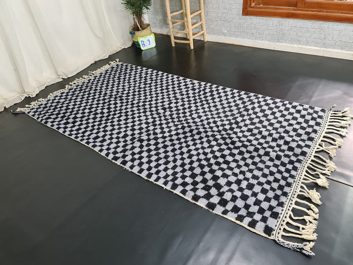 Moroccan Beni Ourain Rug  Scandinavian Area Rug  Gray and Black Rug  Wool Area Rug  Handmade Checkered Rug  Dining Room Decor