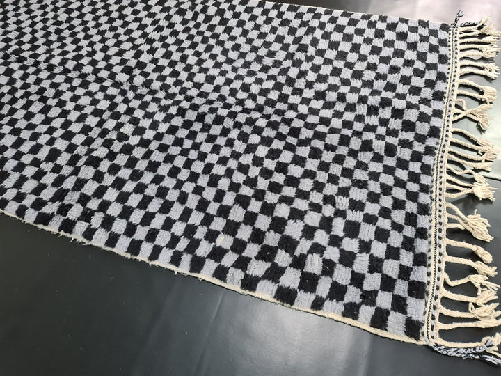 Moroccan Beni Ourain Rug  Scandinavian Area Rug  Gray and Black Rug  Wool Area Rug  Handmade Checkered Rug  Dining Room Decor