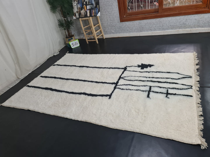 Fabulous Moroccan Rug, Moroccan Beni Ourain Rug, White  Black Rug, Authentic Moroccan, Handmade Abstract Rug, Berber Carpet, Tapis Marocain