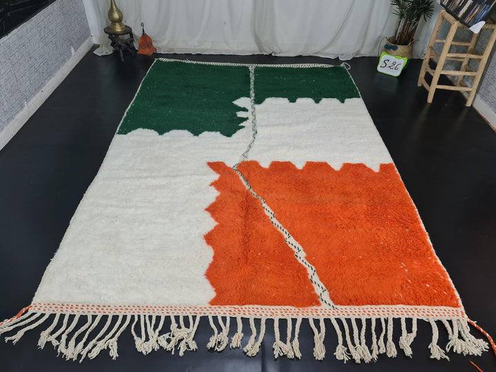 MOROCCAN HANDMADE RUG  Sheep wool rug  Abstract Rug White and Orange Rug Berber Rug  Tapis Marocain  Beni Ourain Rug  Teppish Marokko