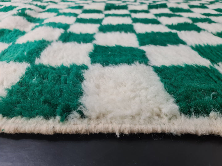 Fabulous Beni Ourain Rug  Moroccan Rug Berber Style Rug Bohemian White and Green rug  Unique Handmade Moroccan Rug  CheckeredRug