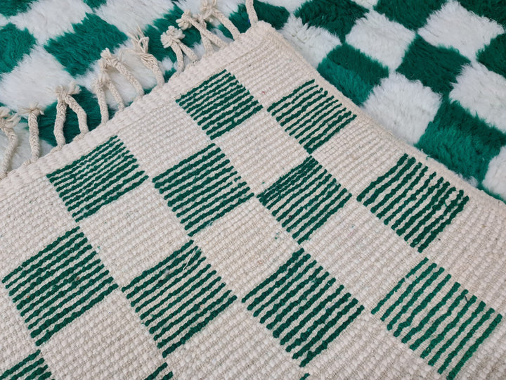 Fabulous Beni Ourain Rug  Moroccan Rug Berber Style Rug Bohemian White and Green rug  Unique Handmade Moroccan Rug  CheckeredRug