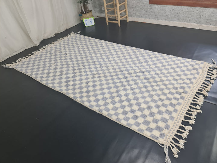 Authentic Moroccan Rug , Beni Ourain Rug, White  Gray Rug,Berber Rug, Handmade Checkered Rug, Bohamian Carpet, Tapis Marocain