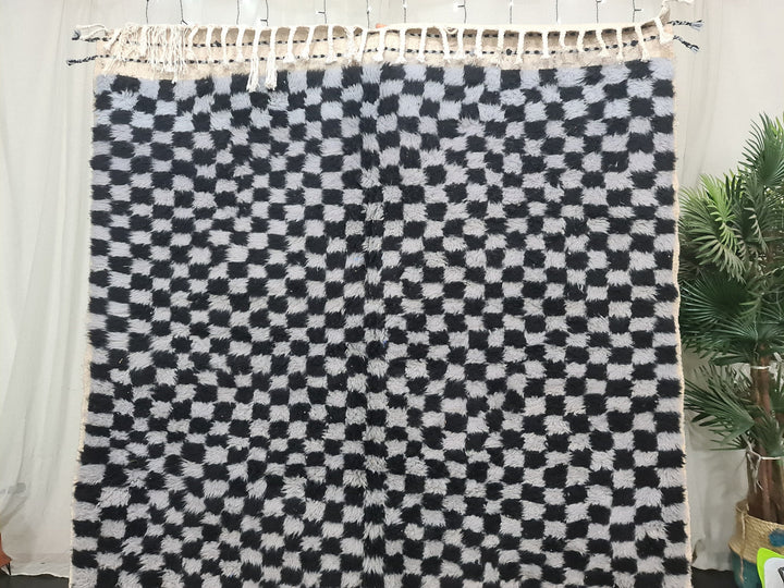 Moroccan Beniourain Rug  Checkered Area Rug  Black and Gray Rug  Wool Area Rug  Handmade Rug  Berber Rug  Tapis Marocains.