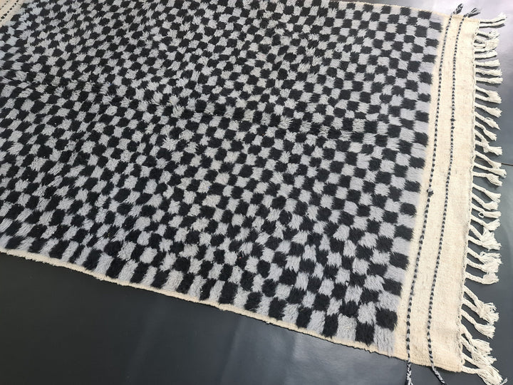 Moroccan Beniourain Rug  Checkered Area Rug  Black and Gray Rug  Wool Area Rug  Handmade Rug  Berber Rug  Tapis Marocains.