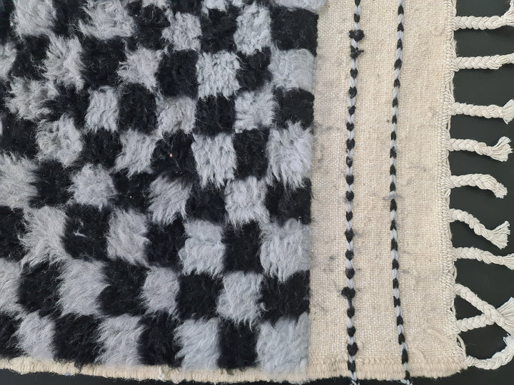 Moroccan Beniourain Rug  Checkered Area Rug  Black and Gray Rug  Wool Area Rug  Handmade Rug  Berber Rug  Tapis Marocains.