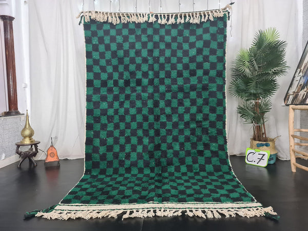 Moroccan Checkered Rug, Beni Ourain Rug, Tribal rug, Authentic Wool, Green  Black Rug, Berber Rug, Tapis Marocain, Teppish Marokko