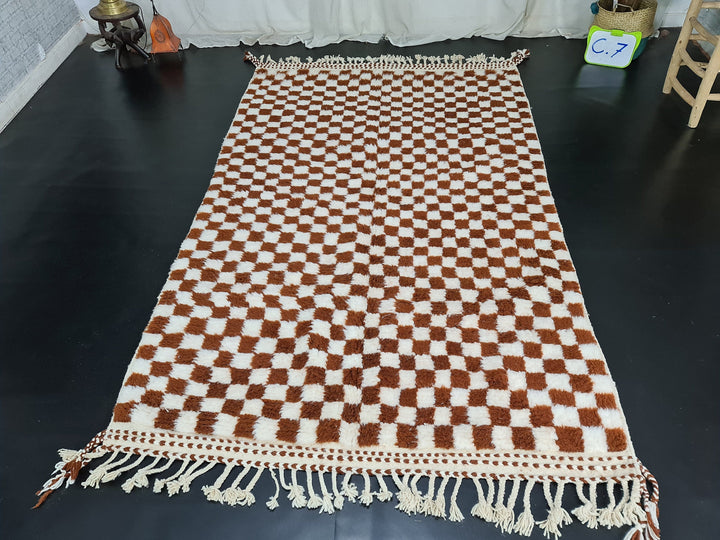 MOROCCAN HANDMADE RUG, Beni Ouarain Rug, Checkered Wool Rug, White  Brown Check, Berber Wool Carpet, Checker Moroccan Carpet, Beni Ouarain