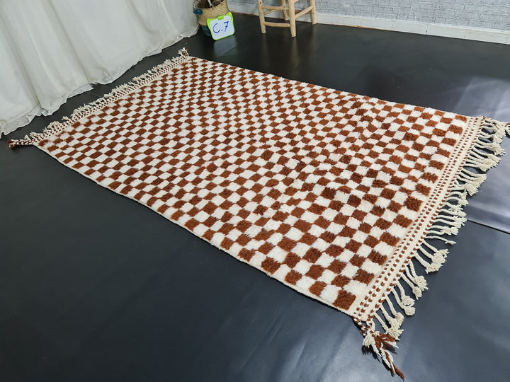 MOROCCAN HANDMADE RUG, Beni Ouarain Rug, Checkered Wool Rug, White  Brown Check, Berber Wool Carpet, Checker Moroccan Carpet, Beni Ouarain