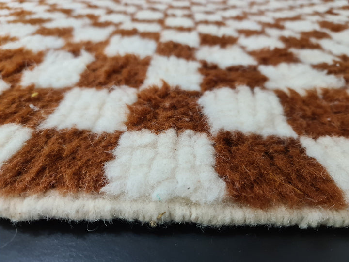 MOROCCAN HANDMADE RUG, Beni Ouarain Rug, Checkered Wool Rug, White  Brown Check, Berber Wool Carpet, Checker Moroccan Carpet, Beni Ouarain