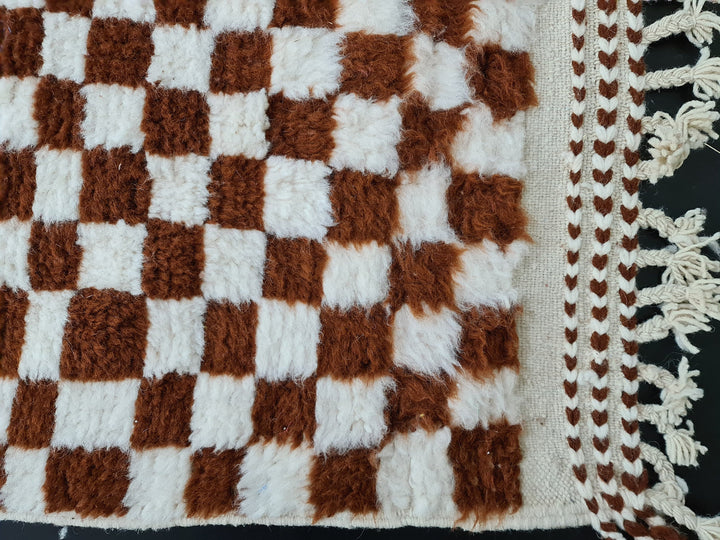 MOROCCAN HANDMADE RUG, Beni Ouarain Rug, Checkered Wool Rug, White  Brown Check, Berber Wool Carpet, Checker Moroccan Carpet, Beni Ouarain