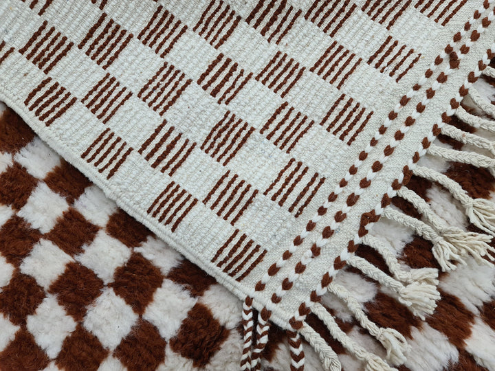 MOROCCAN HANDMADE RUG, Beni Ouarain Rug, Checkered Wool Rug, White  Brown Check, Berber Wool Carpet, Checker Moroccan Carpet, Beni Ouarain