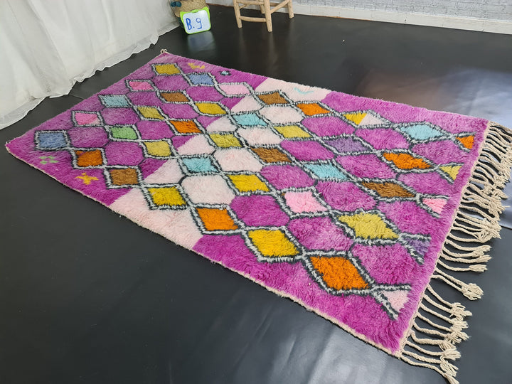 Fabulous Moroccan Rug, Handmade Beni Ourain Rug, Geometric Rug, Bohemian Rug, Berber Rug, Purple and Pink Rug, Sheep Wool Rug,Tapis Marocain