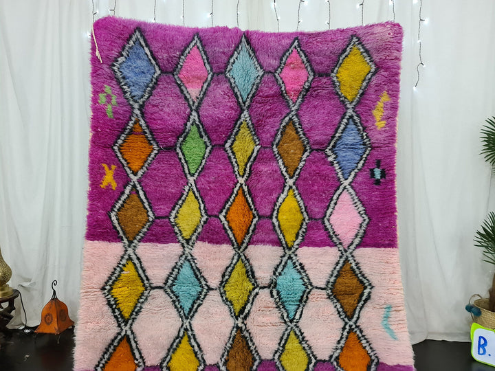 Fabulous Moroccan Rug, Handmade Beni Ourain Rug, Geometric Rug, Bohemian Rug, Berber Rug, Purple and Pink Rug, Sheep Wool Rug,Tapis Marocain