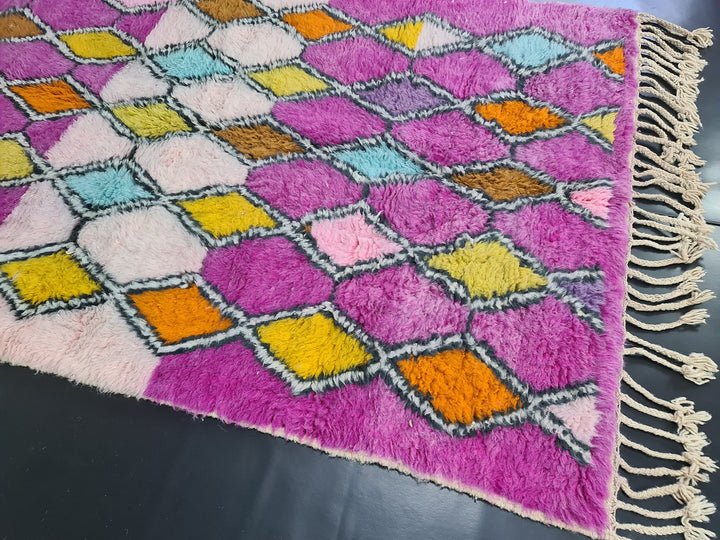 Fabulous Moroccan Rug, Handmade Beni Ourain Rug, Geometric Rug, Bohemian Rug, Berber Rug, Purple and Pink Rug, Sheep Wool Rug,Tapis Marocain