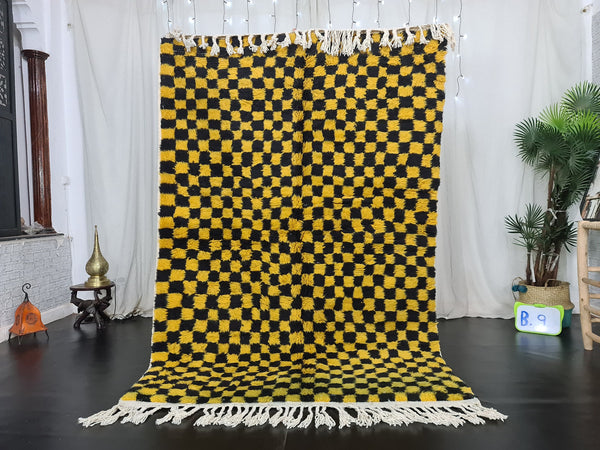 Berber Beni Ourain Rug, Moroccan Rug, Tribal Rug, Sheep Wool Rug, Living Room Decor, Yellow  Black Rug, Dining Room Decor, Tapis Marocain