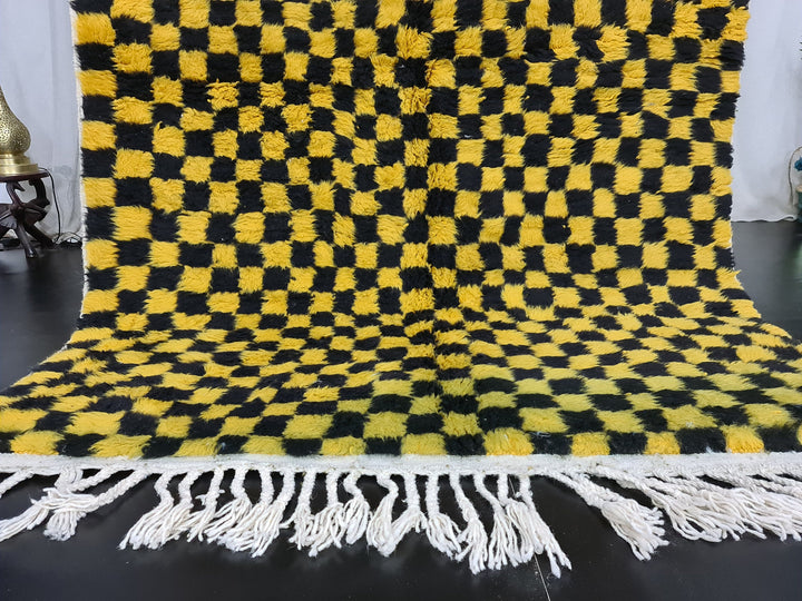 Berber Beni Ourain Rug, Moroccan Rug, Tribal Rug, Sheep Wool Rug, Living Room Decor, Yellow  Black Rug, Dining Room Decor, Tapis Marocain