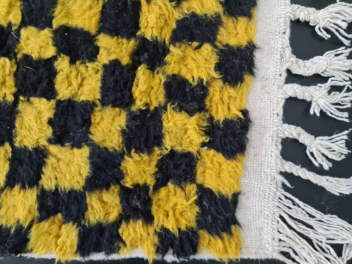 Berber Beni Ourain Rug, Moroccan Rug, Tribal Rug, Sheep Wool Rug, Living Room Decor, Yellow  Black Rug, Dining Room Decor, Tapis Marocain