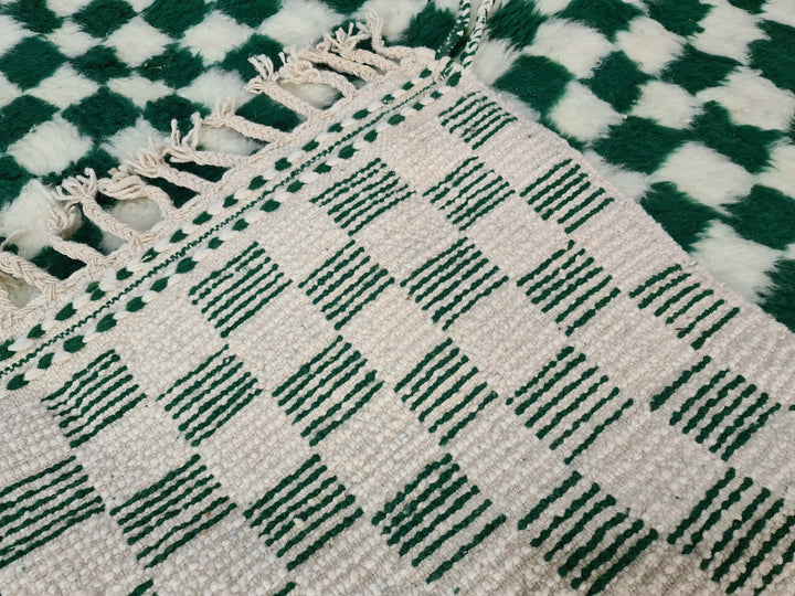 Fabulous Beni Ourain Rug, Moroccan White  Green Rug, Sheep Wool Rug, Checkered Carpet, Handmade Rug, Sheep Wool Rug, Scandinavian Carpet.