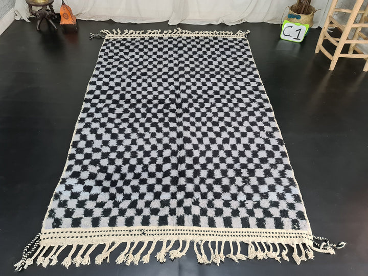 Moroccan Handmade Rug, Beni Ourain Rug, Sheep Wool Rug, Black And Light GrayRug, Checkered Rug, Berber Rug, Tapis berbere, Teppish Marokko