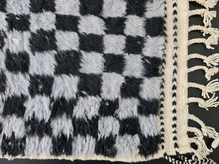 Moroccan Handmade Rug, Beni Ourain Rug, Sheep Wool Rug, Black And Light GrayRug, Checkered Rug, Berber Rug, Tapis berbere, Teppish Marokko