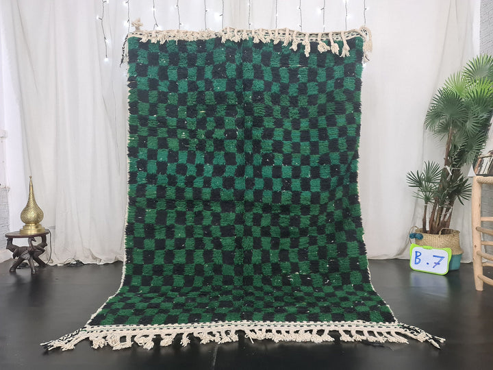 Beni Ourain Handmade Rug, Moroccan Rug, Berber Rug, Beniourain Tribal carpet, Azilal Rug, Green and black Rug, Checkered Rug, Tapis Marocain