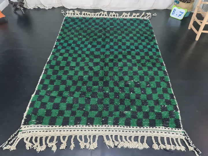 Beni Ourain Handmade Rug, Moroccan Rug, Berber Rug, Beniourain Tribal carpet, Azilal Rug, Green and black Rug, Checkered Rug, Tapis Marocain