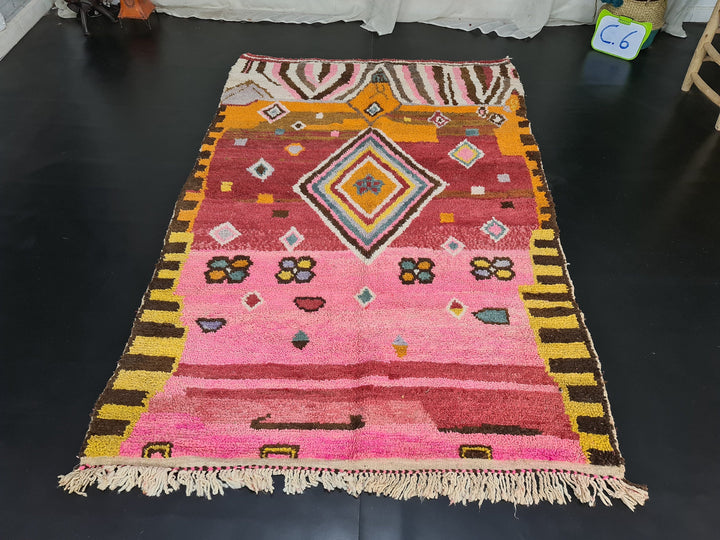 Pink Boujaad Rug , Moroccan Handmade Rug, Geometric Rug, Authentic Wool Rug, Berber Tribal carpet, Bohemian Rug, Wool Rug, Teppish Marokko