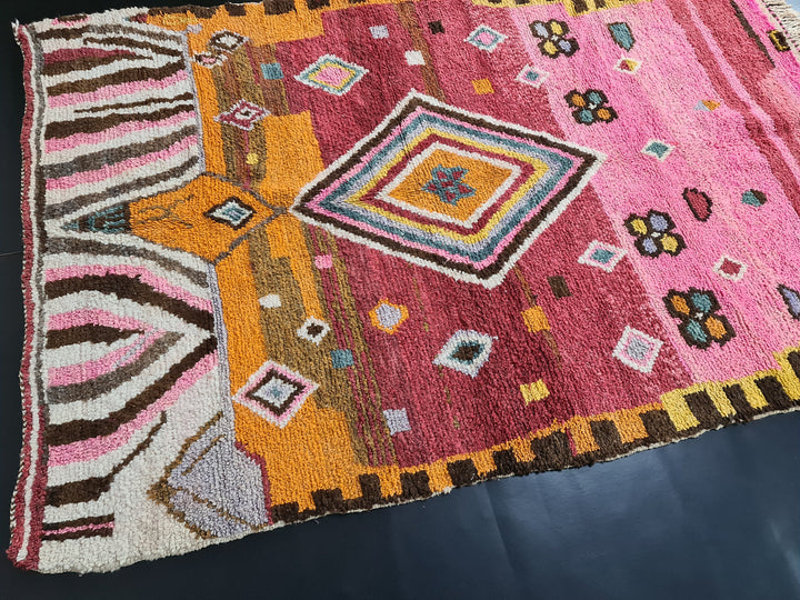 Pink Boujaad Rug , Moroccan Handmade Rug, Geometric Rug, Authentic Wool Rug, Berber Tribal carpet, Bohemian Rug, Wool Rug, Teppish Marokko