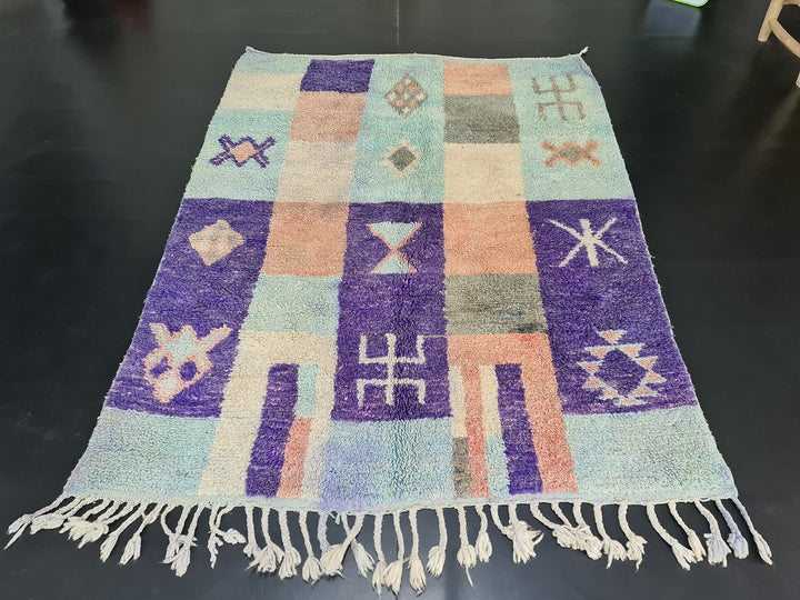 SHEEP WOOL RUG, Moroccan Rug, Small Boujaad Rug, Berber Symbols Rug, Tribal Carpet, Handmade Rug, Boujaad Wool, Abstract Rug, Bohemian Rug