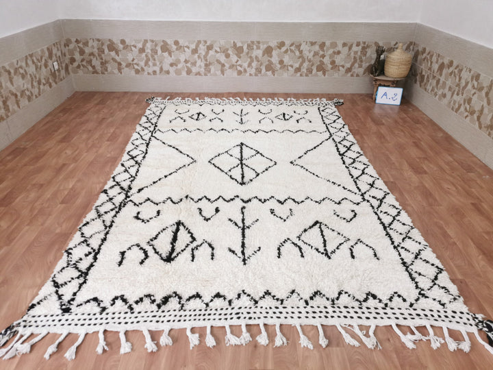 Beni Ouarain White black Moroccan rugs  Moroccan beni ourain rug Style  Morrocan rug Wool Berber design  Handmade rug  Berber Rugs Style