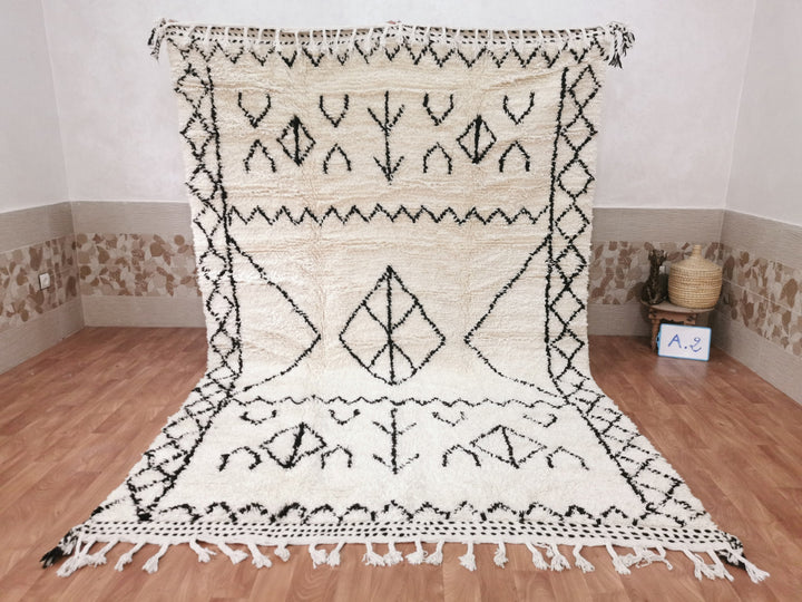 Beni Ouarain White black Moroccan rugs  Moroccan beni ourain rug Style  Morrocan rug Wool Berber design  Handmade rug  Berber Rugs Style