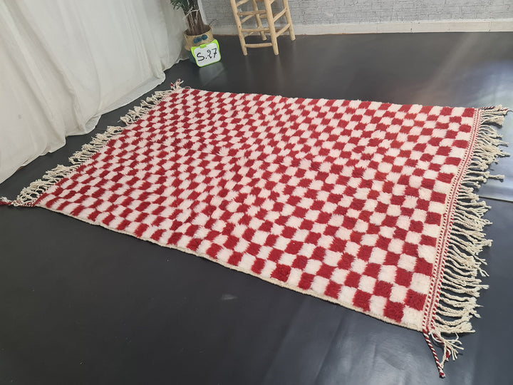 Checkered Beni Ourain Rug, Handmade Carpet, Tribal Rug, Moroccan Rug, Sheep Wool Rug, Berber Rug, Tapis Marocain, Teppish Marokko,White Wool