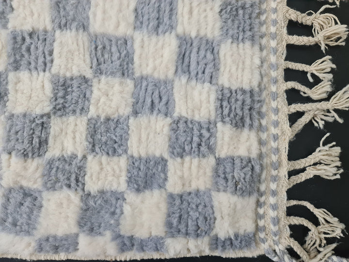 Authentic Moroccan Carpet, Handmade Rug, Sheep Wool Rug, Scandinavian Rug, Checkered Rug, Tapis berbere, White and Gray Rug, Handmade Wool