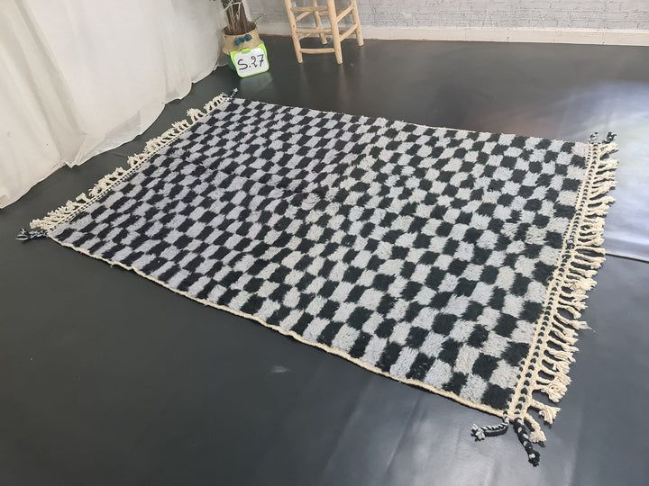 Gorgeous Beni Ourain Rug, Moroccan Handmade Carpet, Gray and Black Rug, Tribal Wool Rug, Berber Rug, Checkered Rug, Tapis berbere