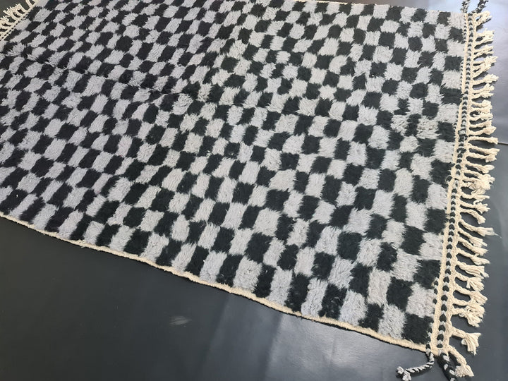 Gorgeous Beni Ourain Rug, Moroccan Handmade Carpet, Gray and Black Rug, Tribal Wool Rug, Berber Rug, Checkered Rug, Tapis berbere