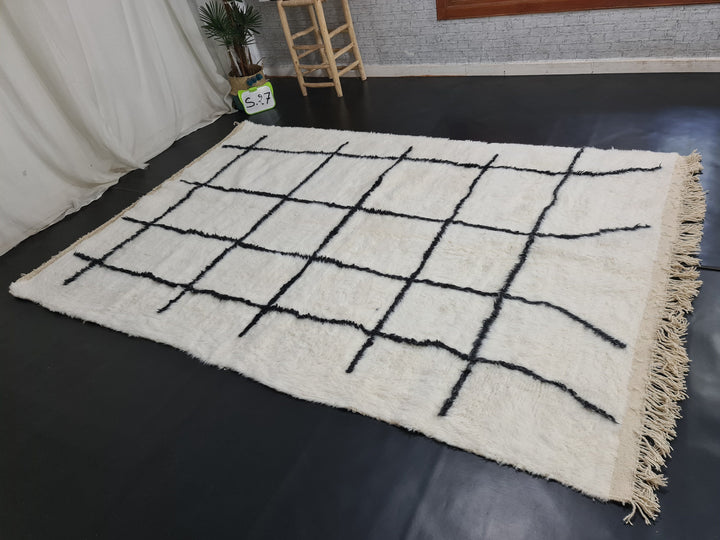 Amazing Moroccan Rug, Beni Ourain Rug, Tribal Rug, Authentic Moroccan Wool, Handmade Rug, White  Black Rug, Berber Rug, Tapis Marocain