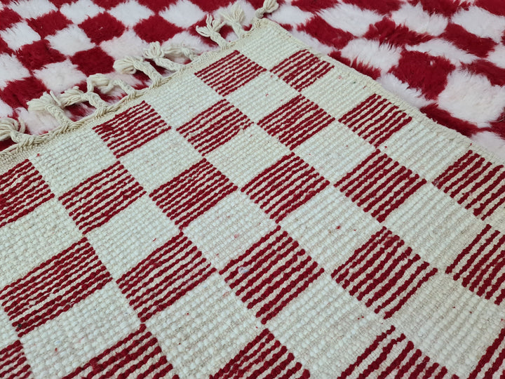 Authentic Beniourain Rug, Berber Rug, Moroccan Rug,Tribal Rug, Checkered Rug,Unique Handmade Moroccan Rug, Beni Ourain Rug, White  Red Wool