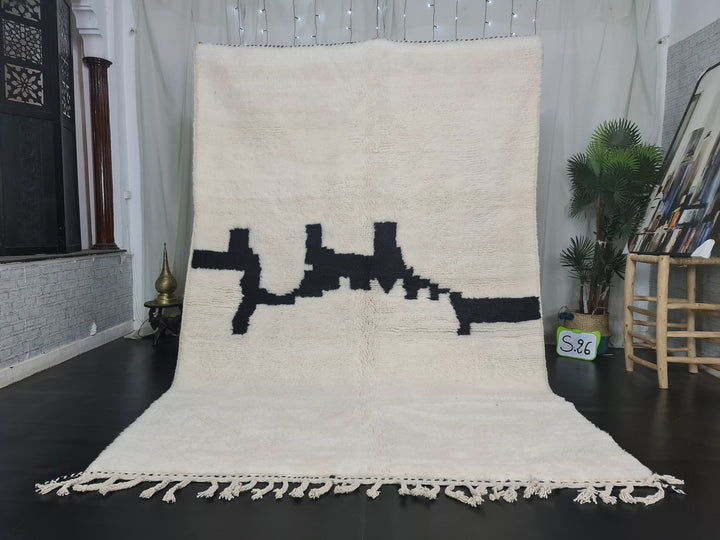 Handmade Moroccan Rug , Authentic Beni Ourain Rug, White and Black Rug, Handmade Abstract Rug, White Wool,Berber Rug, Tapis Marocain