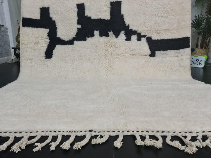 Handmade Moroccan Rug , Authentic Beni Ourain Rug, White and Black Rug, Handmade Abstract Rug, White Wool,Berber Rug, Tapis Marocain