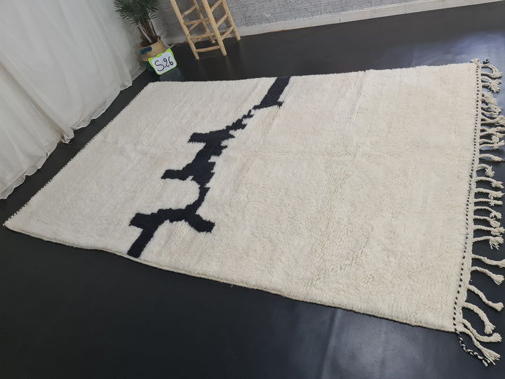 Handmade Moroccan Rug , Authentic Beni Ourain Rug, White and Black Rug, Handmade Abstract Rug, White Wool,Berber Rug, Tapis Marocain