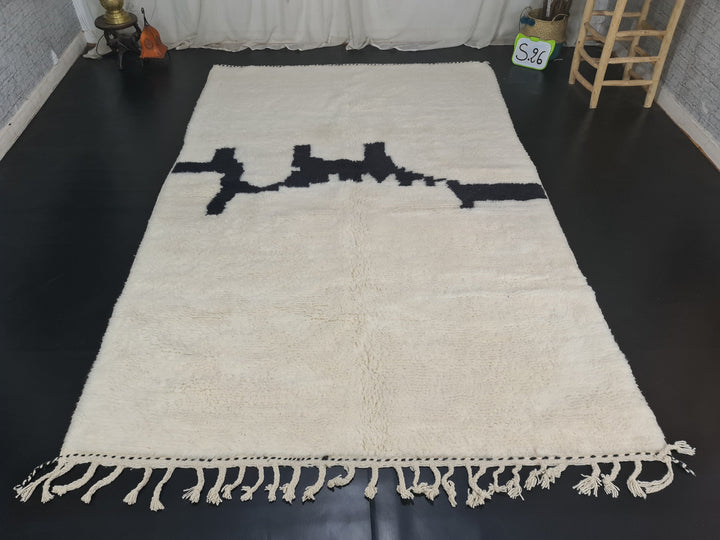 Handmade Moroccan Rug , Authentic Beni Ourain Rug, White and Black Rug, Handmade Abstract Rug, White Wool,Berber Rug, Tapis Marocain