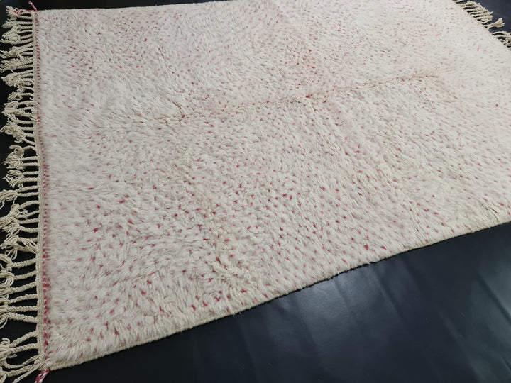 MOROCCAN HANDMADE RUG, Pink Dotted Rug, Sheep Wool Rug, White and Pink Rug, Berber Rug, Tapis Marocain, Dotted Beni Ourain Rug