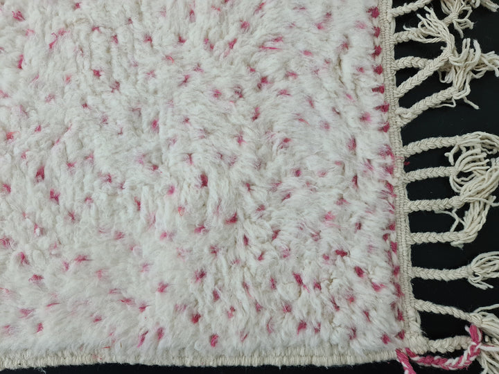 MOROCCAN HANDMADE RUG, Pink Dotted Rug, Sheep Wool Rug, White and Pink Rug, Berber Rug, Tapis Marocain, Dotted Beni Ourain Rug