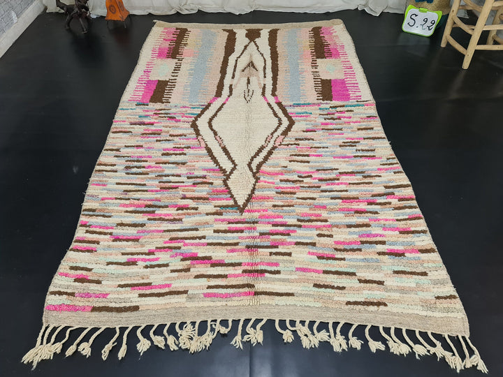 Moroccan Handmade Rug, Tribal Rug, Boujaad Rug, Berber Rug, Pink and Beige Rug, Abstract Rug, Sheep Wool Rug, Tapis Marocain Teppich Marokko