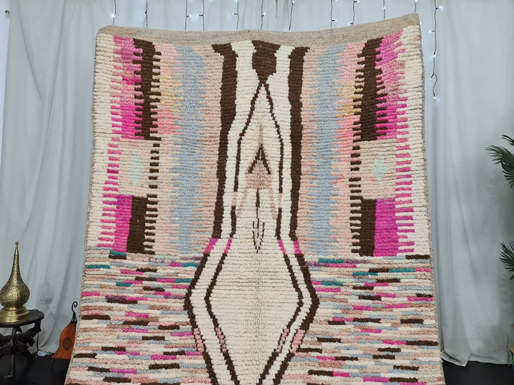 Moroccan Handmade Rug, Tribal Rug, Boujaad Rug, Berber Rug, Pink and Beige Rug, Abstract Rug, Sheep Wool Rug, Tapis Marocain Teppich Marokko